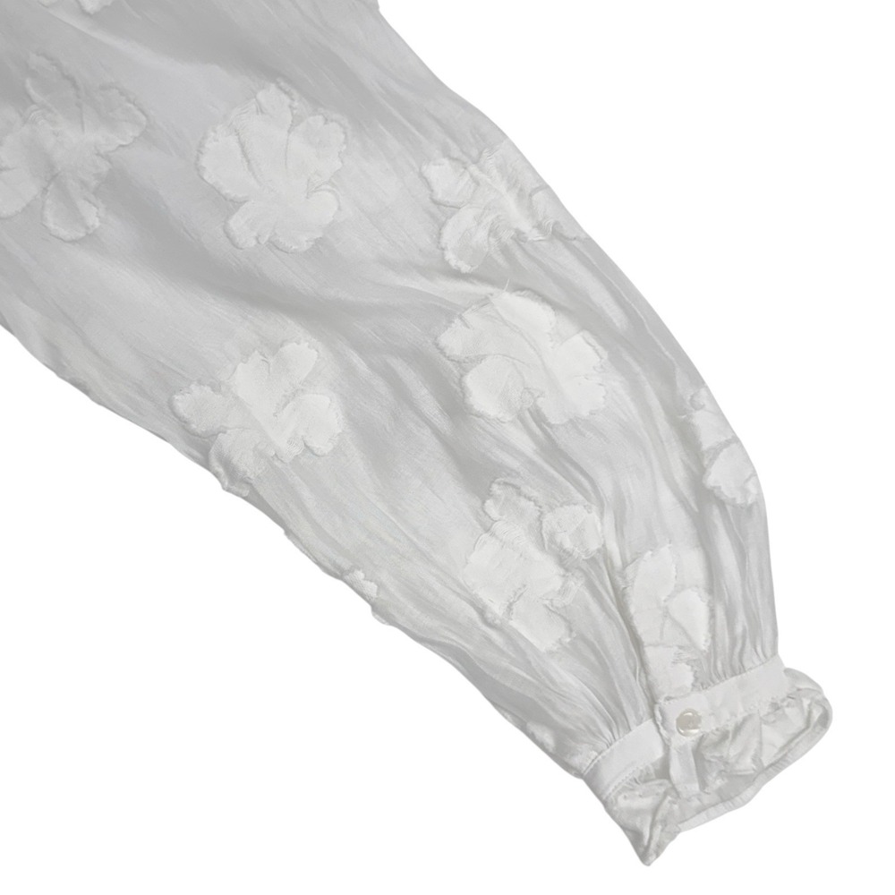 H&M Women's Size 2 White Floral Ruffle Neck Sheer Long Sleeve Blouse - Picture 6 of 6